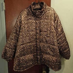 ASHLEY STEWART WOMENS BROWN LEOPARD PUFFER